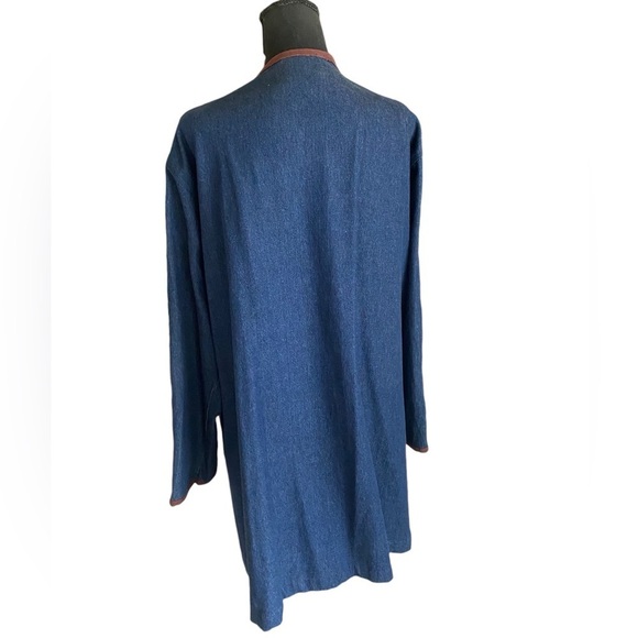 Vintage Denim Maxi Coat w/Wooden Elephant Bone Inserts Blue Jean Women’s Large - Picture 5 of 16